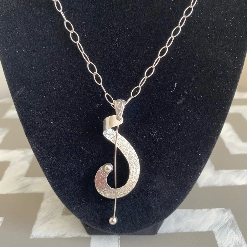 Vintage Modernist .925 Sterling Necklace - Picture 1 of 13
